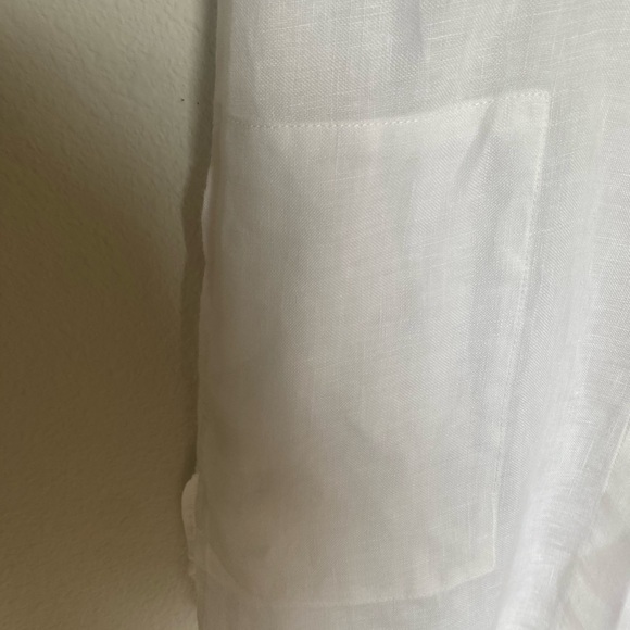 Worth white button down blouse size Small 100% linen Mock Neck Long Sleeves - Picture 2 of 7